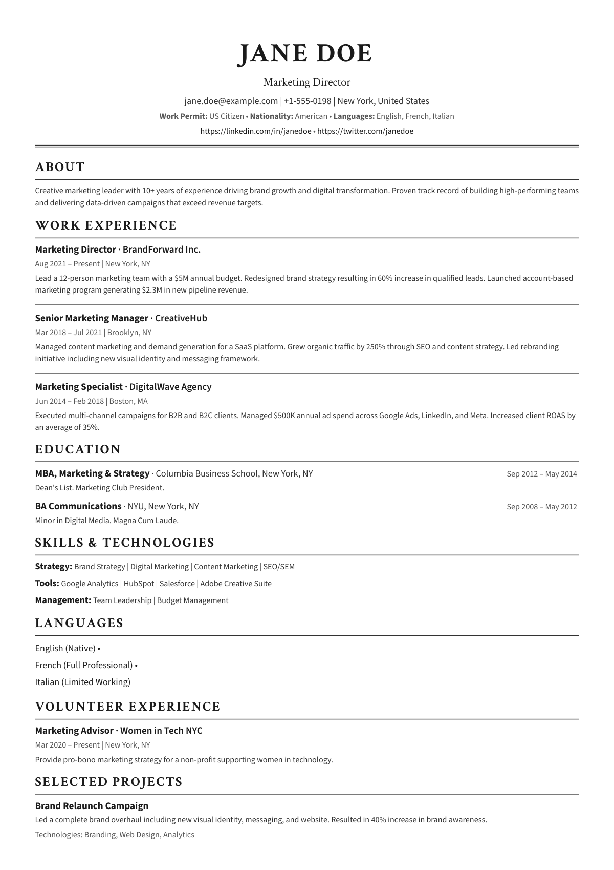 Classic theme CV