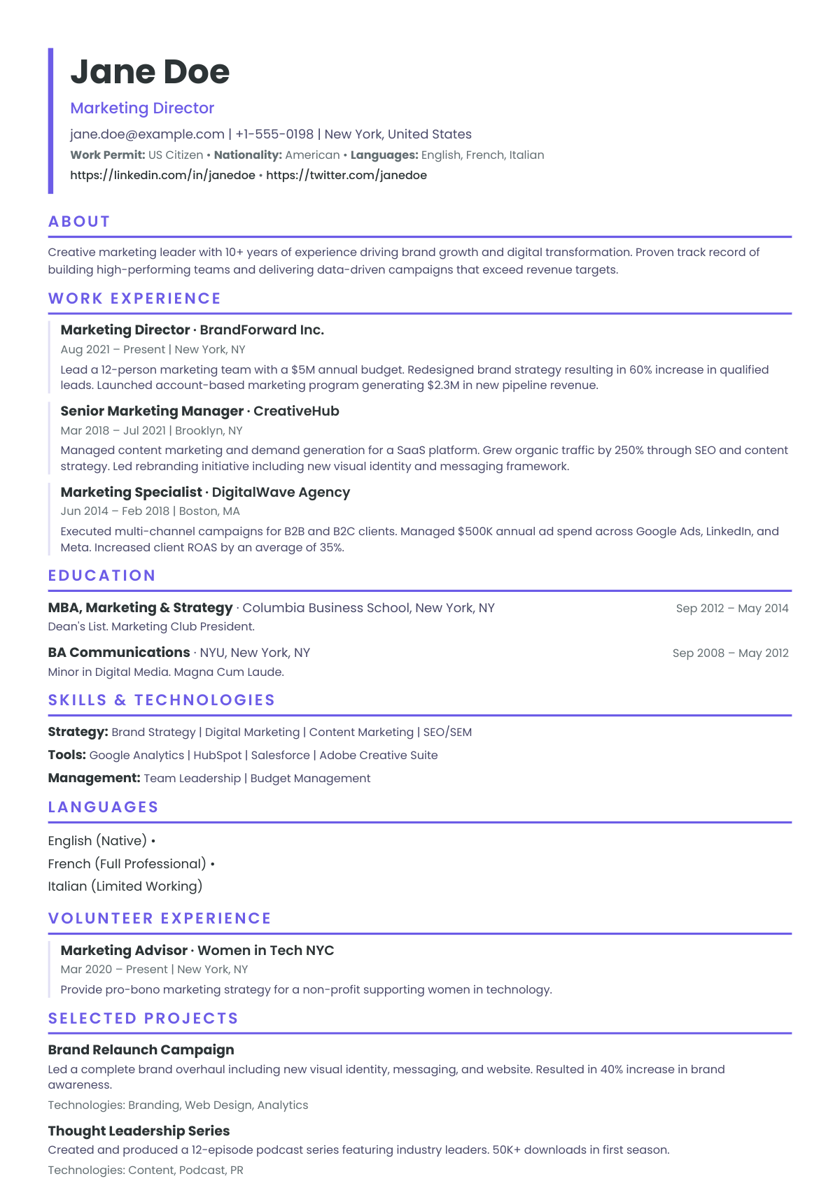 Creative theme CV