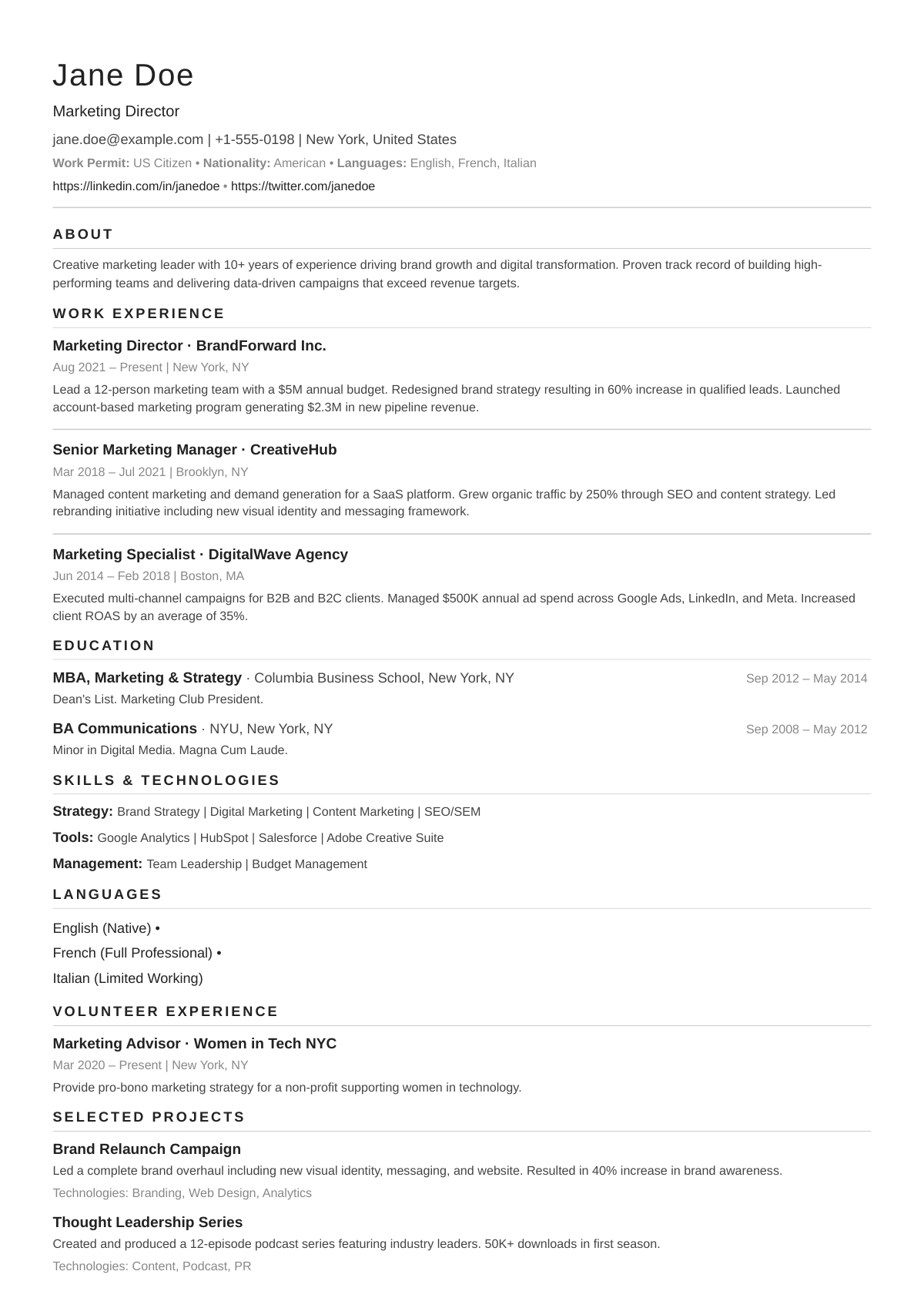 Minimal theme CV