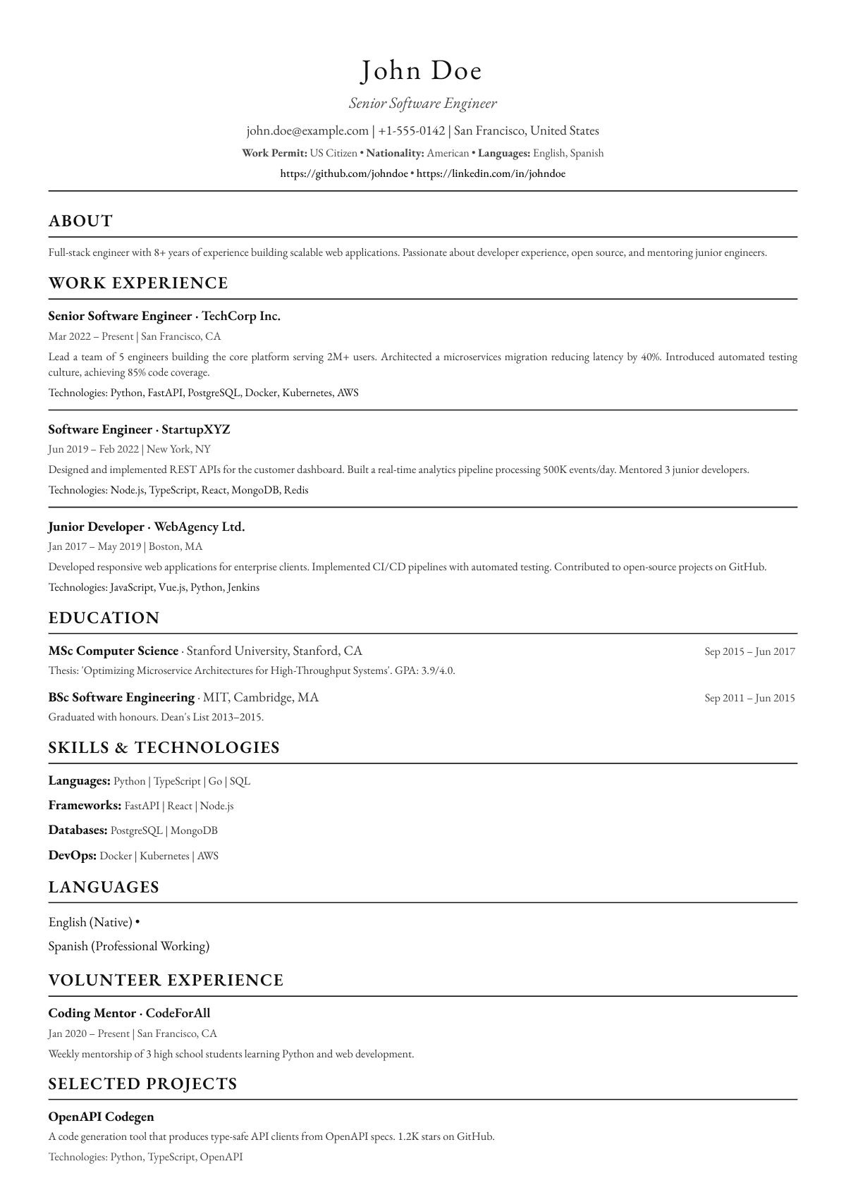 Academic theme CV